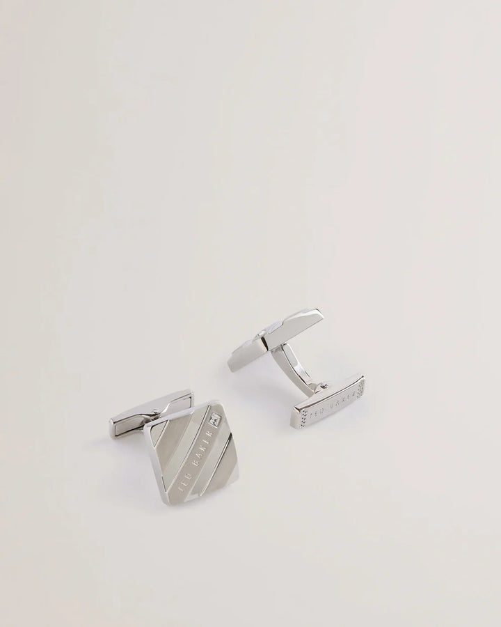 Ted Baker Dillon Manschettenknöpfe mit Markenlogo und Streifenmuster: Silber – Produktansicht