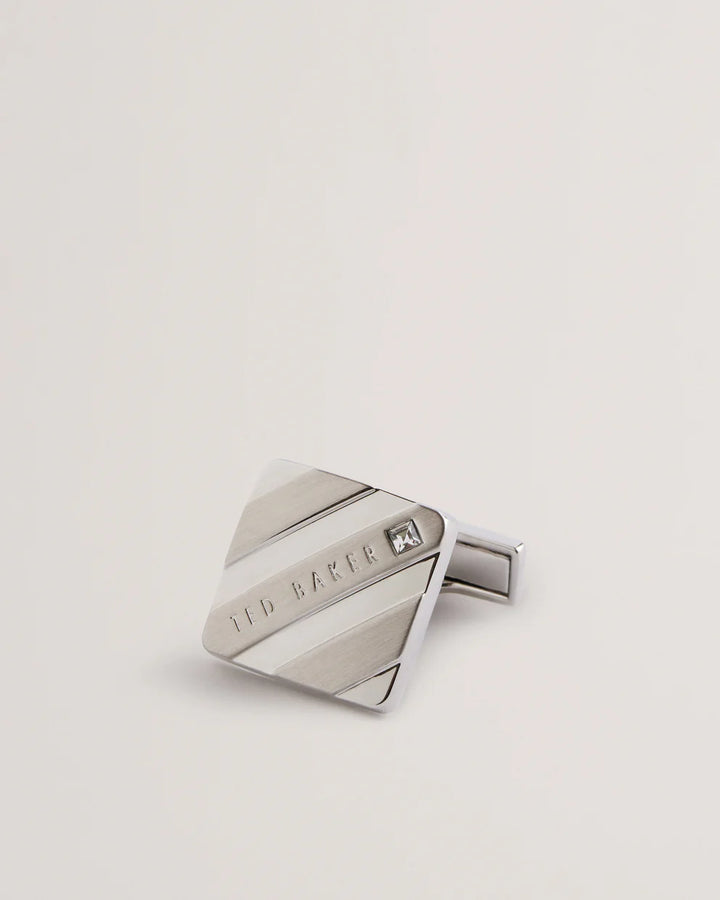 Ted Baker Dillon Manschettenknöpfe mit Markenlogo und Streifenmuster: Silber – Produktansicht