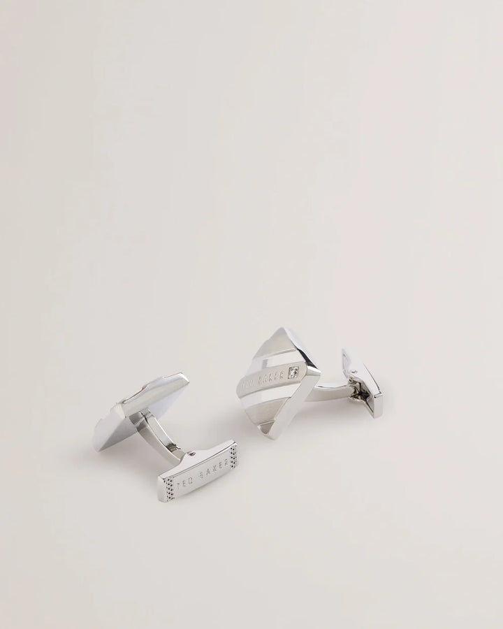 Ted Baker Dillon Manschettenknöpfe mit Markenlogo und Streifenmuster: Silber – Seitenansicht