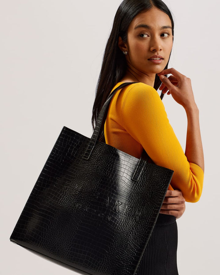 Ted Baker Croccon Μεγάλη Τσάντα με Κροκ Λεπτομέρεια | Μαύρο