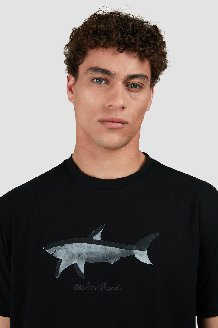 Paul & Shark Cotton Jersey T-shirt with Printed Shark | Black