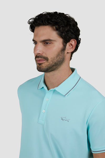 Paul & Shark Printed Shark Seaqual® Yarn Polo Shirt | Turquoise