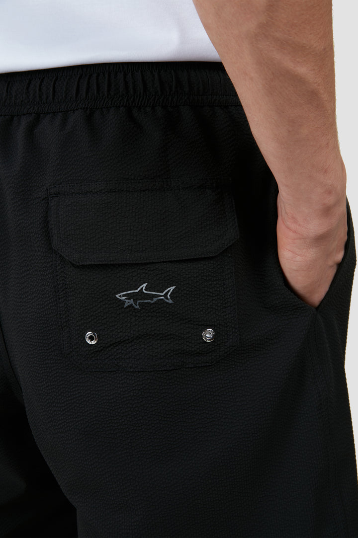 Paul & Shark Portofino Seersucker Swimshorts with Reflective Shark | Black