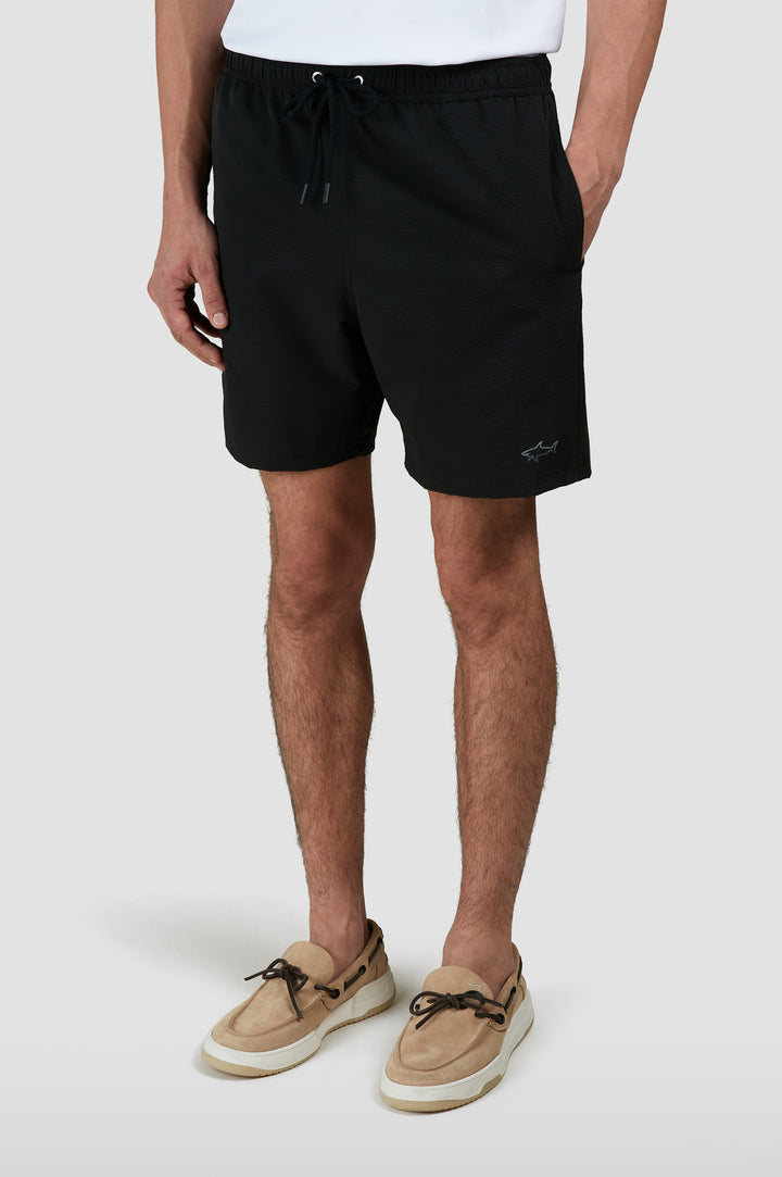 Paul & Shark Portofino Seersucker Swimshorts with Reflective Shark | Black
