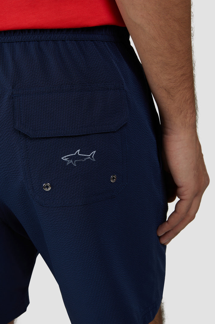Paul & Shark Portofino Seersucker Swimshorts with Reflective Shark | Navy