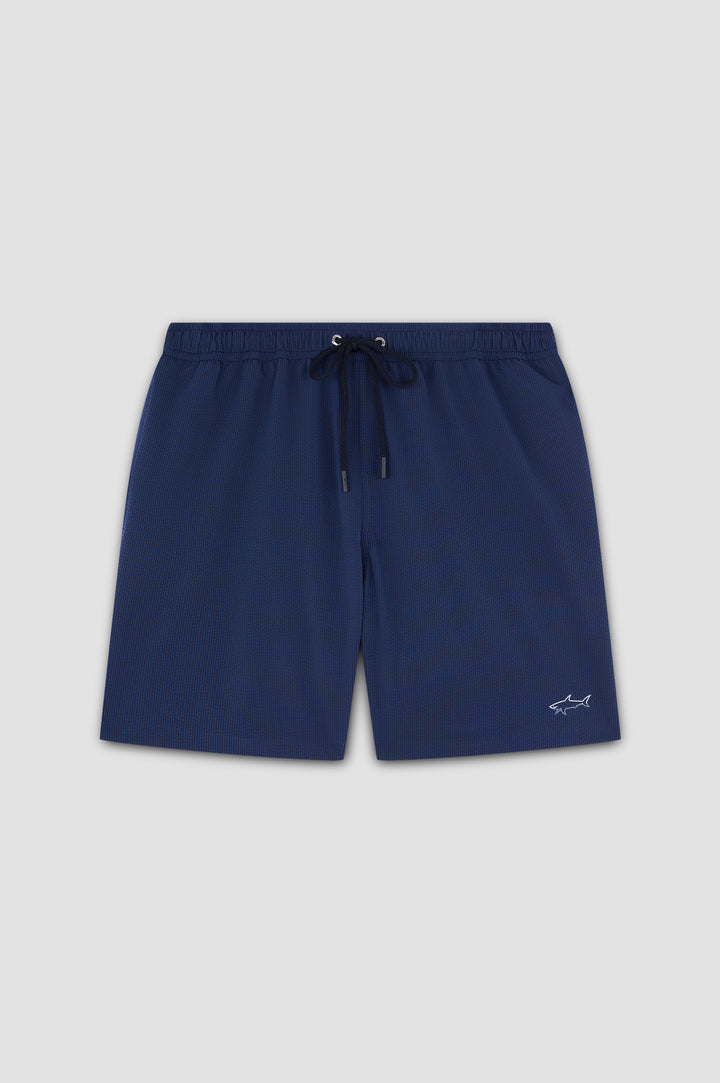 Paul & Shark Portofino Seersucker Swimshorts with Reflective Shark | Navy