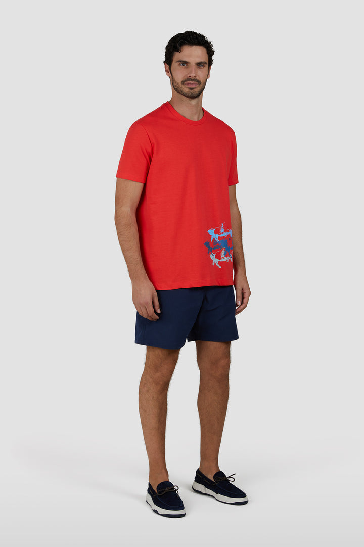 Paul & Shark Portofino Seersucker Swimshorts with Reflective Shark | Navy