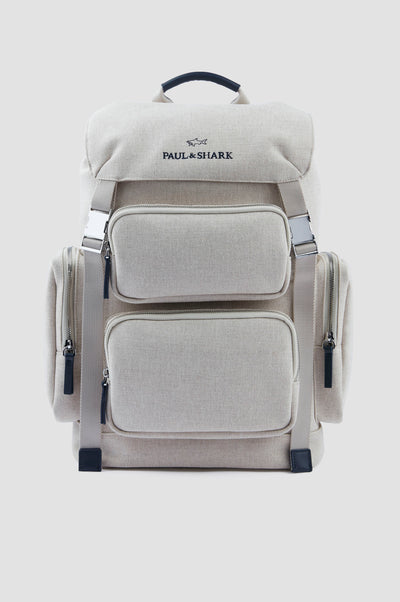 Paul & Shark Canvas Backpack with Leather Trim | Beige