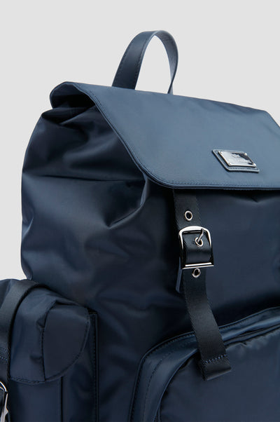 Paul & Shark Utility Nylon Backpack with Leather Trim | Navy