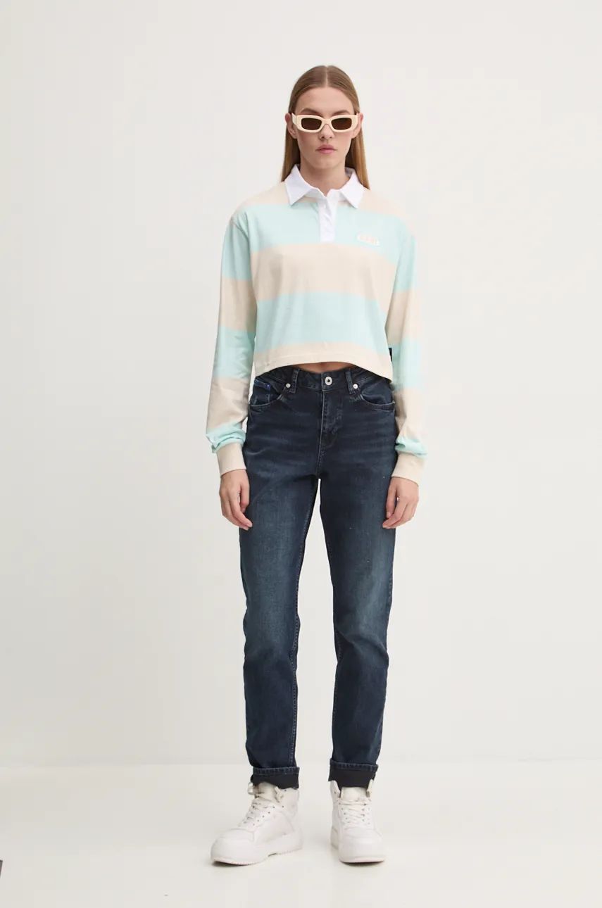 Karl Lagerfeld Damen-Jeans mit hoher Leibhöhe und schmal zulaufendem Schnitt: Blau-Schwarz – Produktansicht