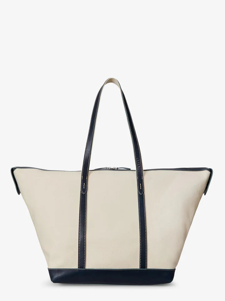 Ralph Lauren Bellport Leather-trimmed Canvas Tote Bag | Ecru/Navy
