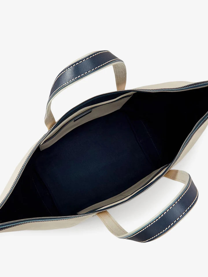 Ralph Lauren Bellport Leather-trimmed Canvas Tote Bag | Ecru/Navy