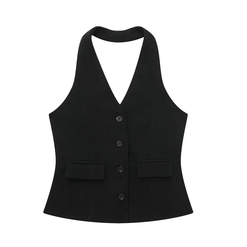 Chaleco de estilo sencillo y desenfadado: Negro