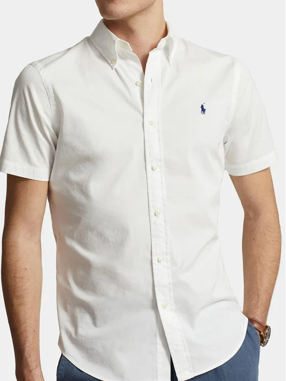 Ralph Lauren Slim Fit Short Sleeve Feather Weight Twill Shirt in White – product view