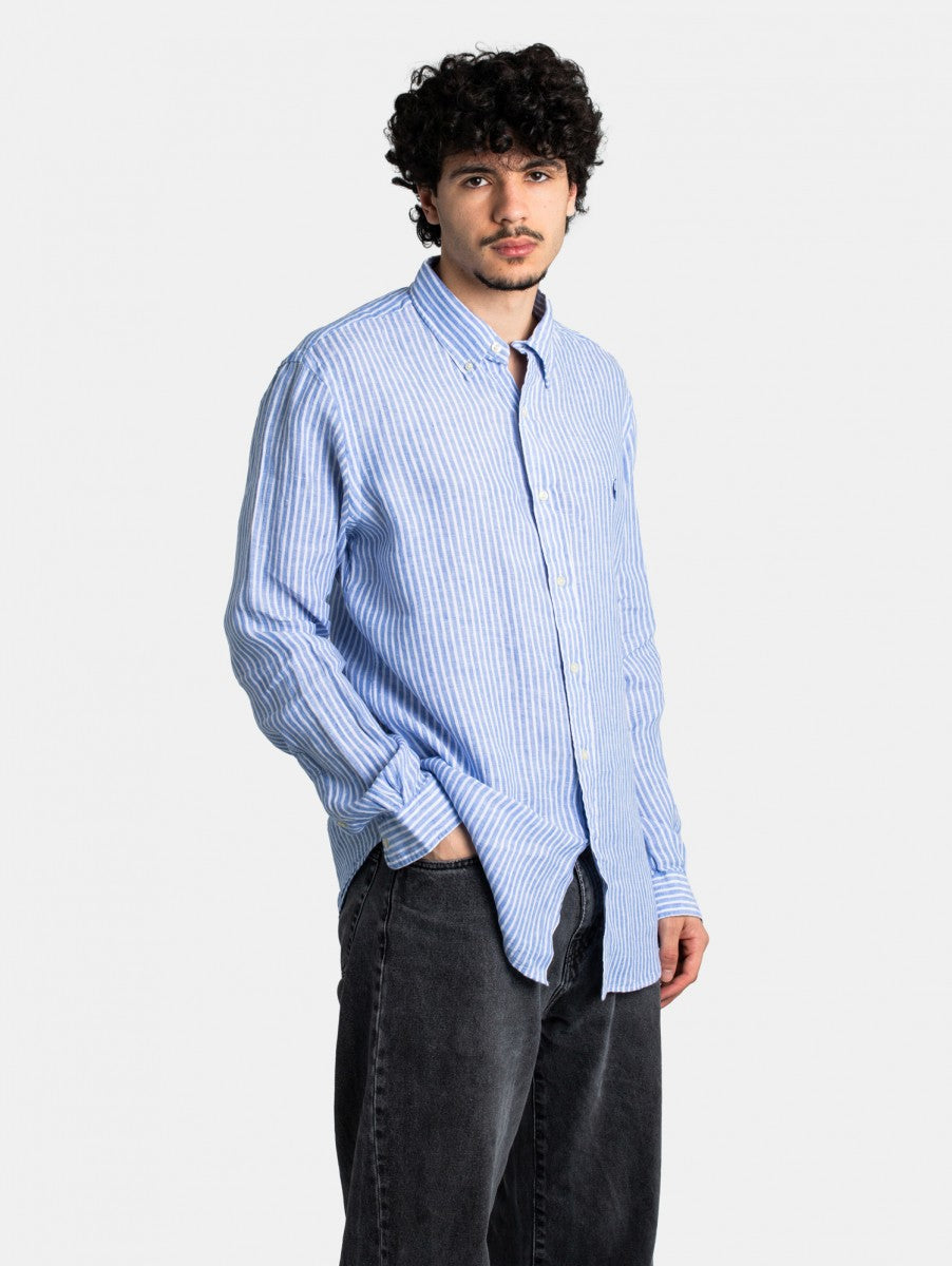 Camicia in lino a righe Ralph Lauren Custom-Fit: Blu/Bianco – vista lifestyle