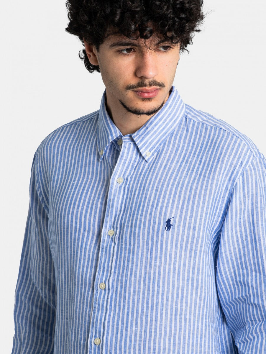 Camicia in lino a righe Ralph Lauren Custom-Fit: Blu/Bianco – vista lifestyle