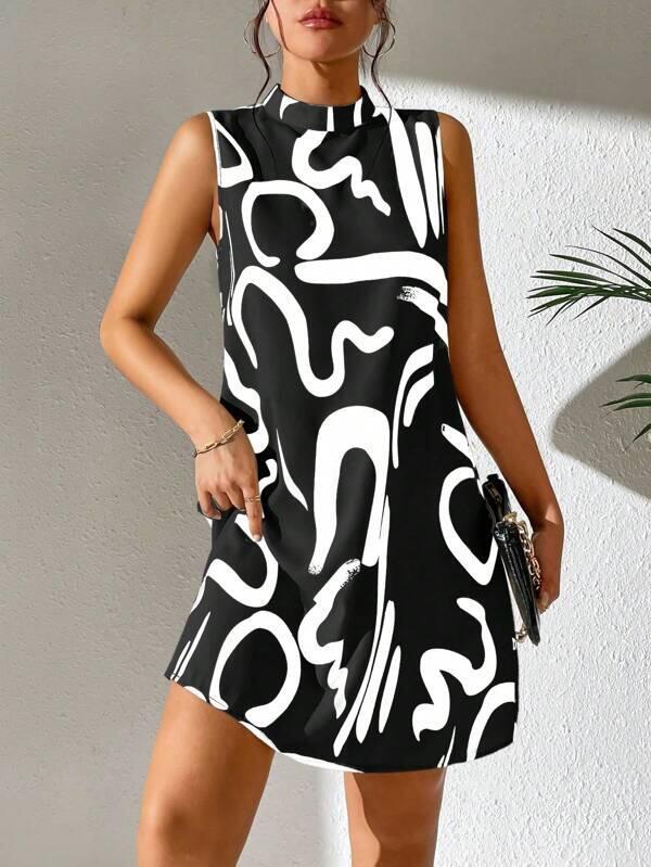 Vestido con cuello vertical estampado «Never Needy»: Negro