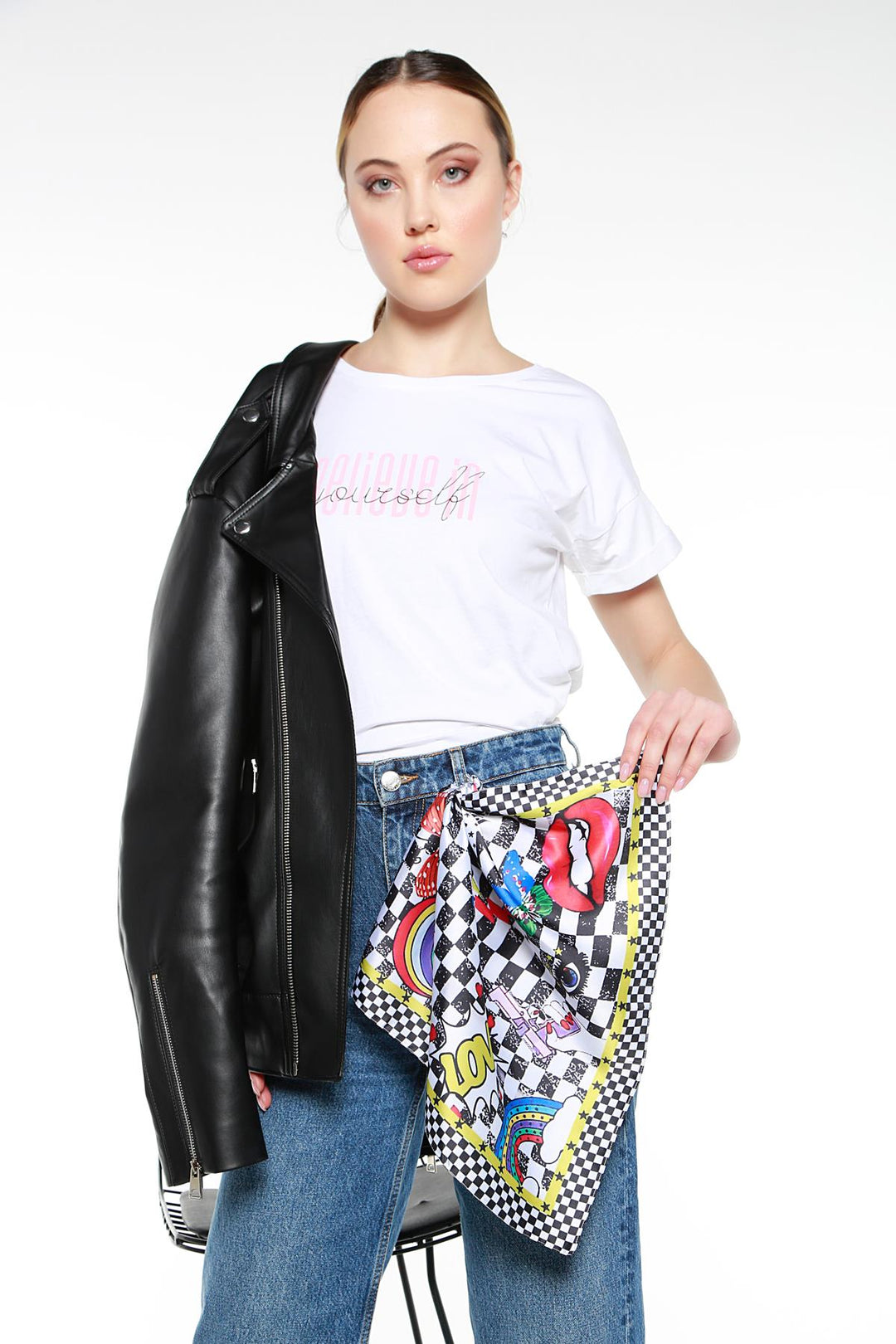 Bufanda a cuadros «Never Needy»: Multicolor/Blanca