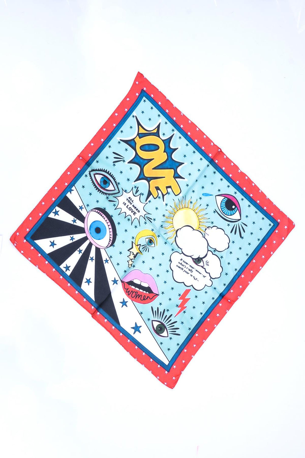 Bufanda colorida con estampado «Never Needy Eye»: Rojo/Multicolor – vista alternativa