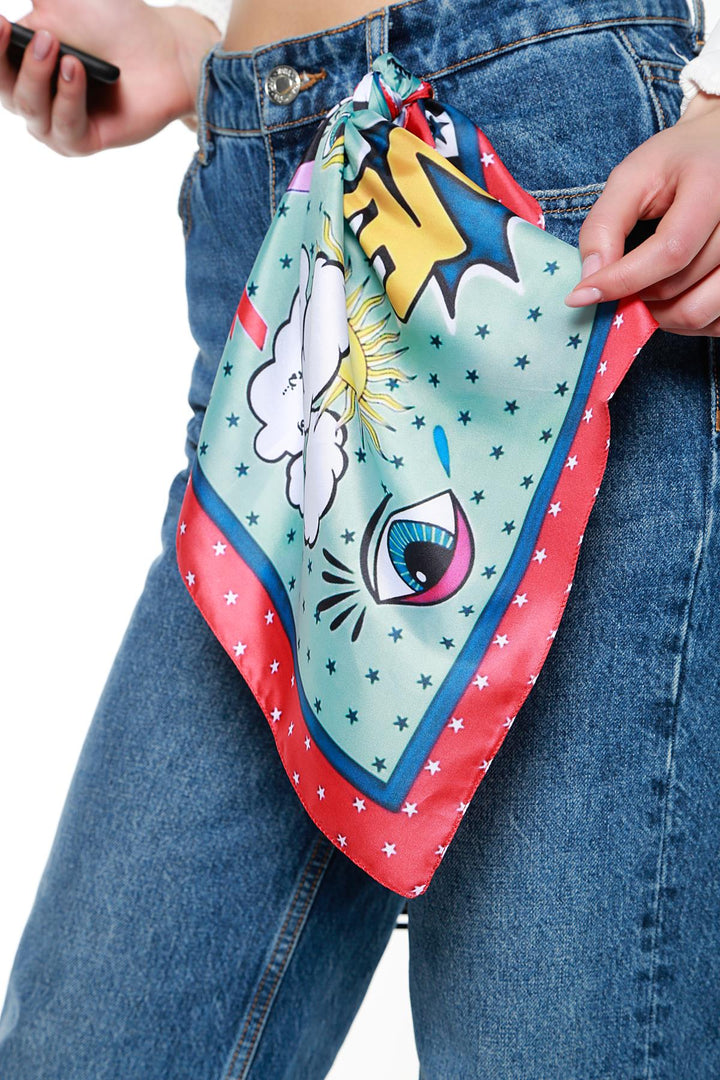 Bufanda colorida con estampado «Never Needy Eye»: Rojo/Multicolor
