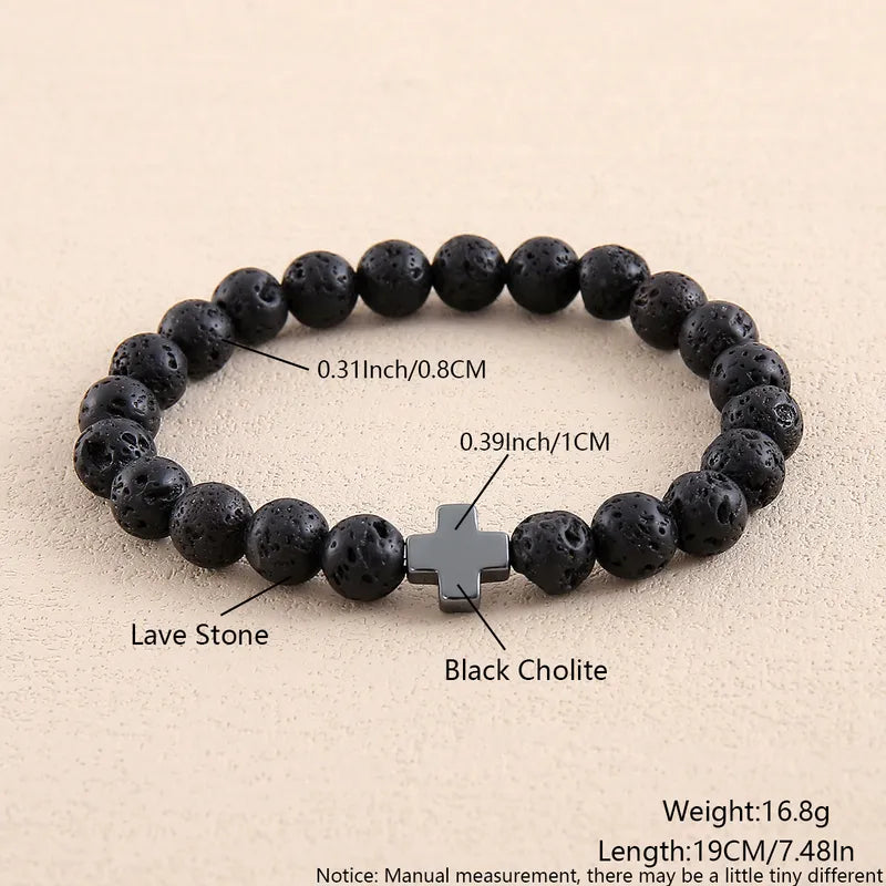 Pulsera de piedra natural «Never Needy Cross»: Volcanic Rock – vista alternativa