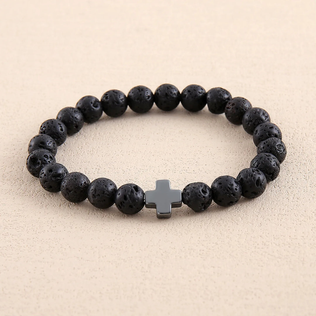 Pulsera de piedra natural «Never Needy Cross»: Volcanic Rock