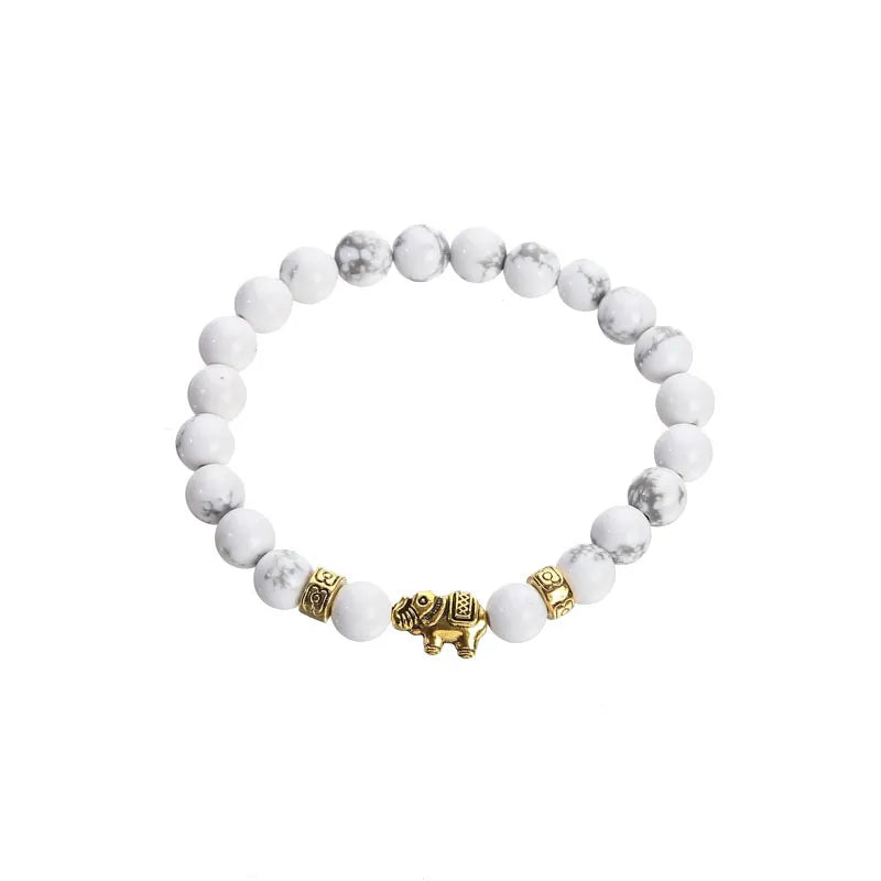 Bracciale con elefante in pietra vulcanica "Never Needy": Bianco