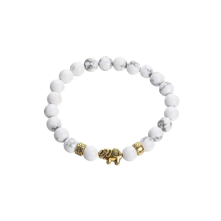 Bracciale con elefante in pietra vulcanica "Never Needy": Bianco