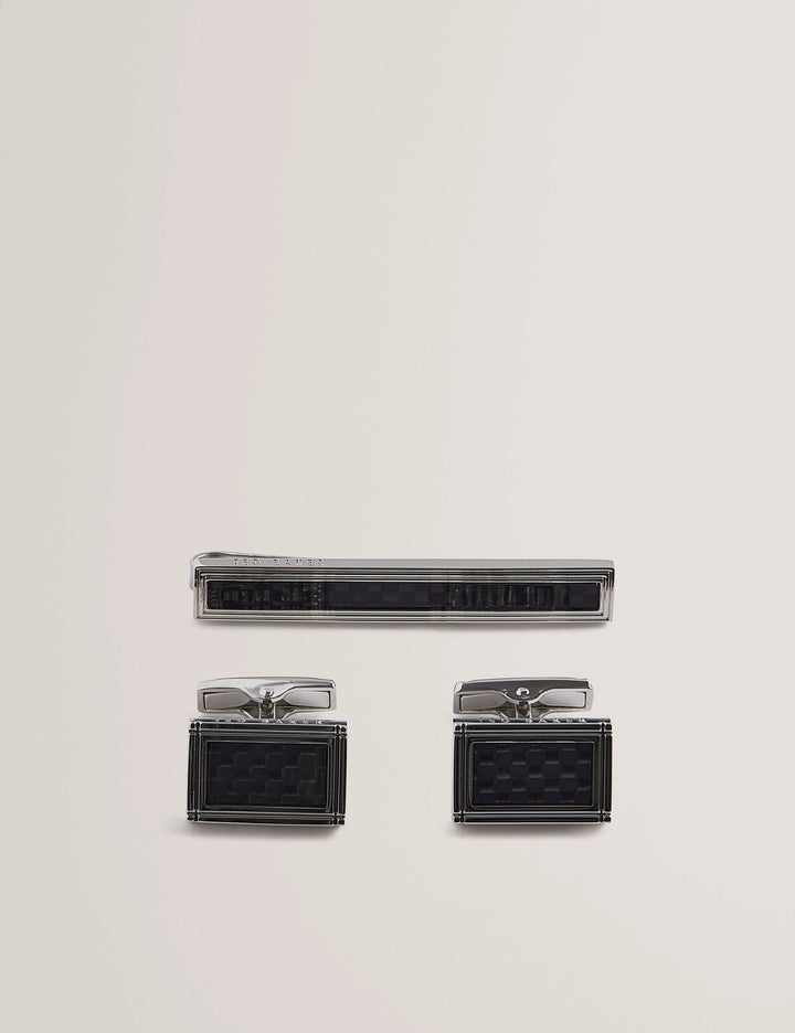 Μανικετόκουμπα και κλιπ γραβάτας Ted Baker Carmont Carbon: Ασημί – προβολή προϊόντος