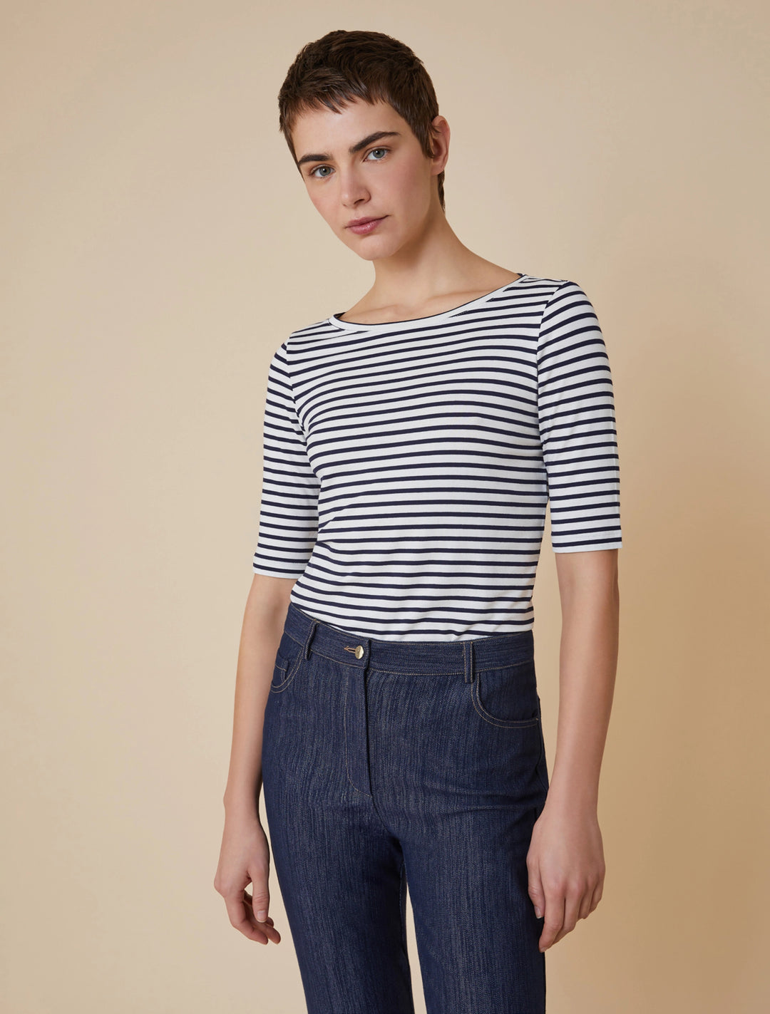 PennyBlack Boat Neck T-shirt in Navy/White – alternate view