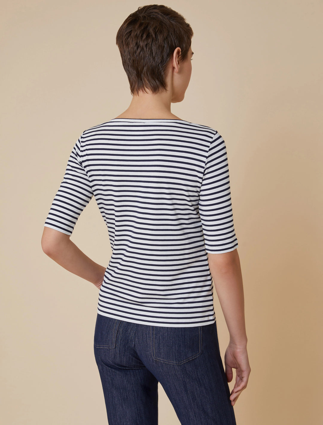 PennyBlack Boat Neck T-shirt in Navy/White – detail view
