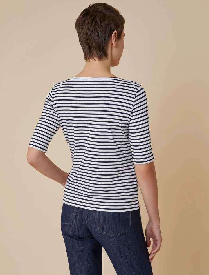 PennyBlack Boat Neck T-shirt in Navy/White – detail view