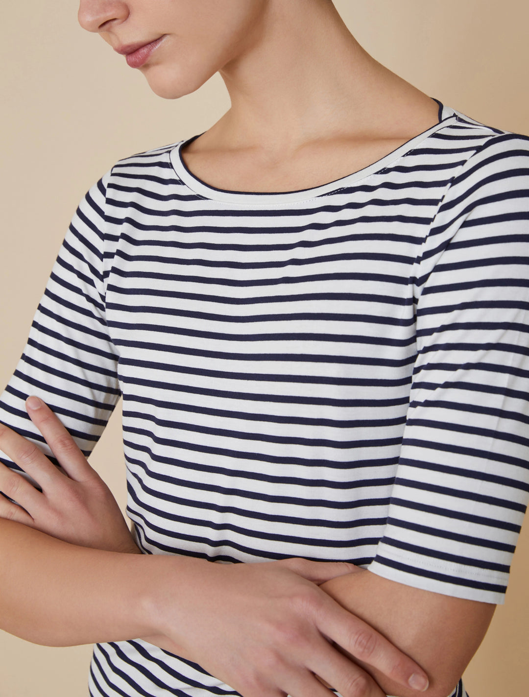 PennyBlack Boat Neck T-shirt in Navy/White – side view