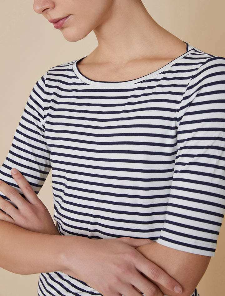 PennyBlack Boat Neck T-shirt in Navy/White – side view