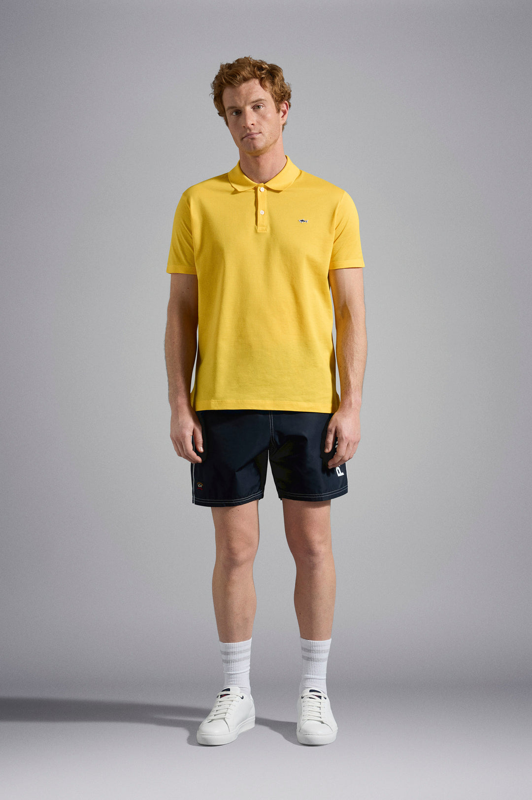 Paul & Shark 双层珠地棉 Polo 衫，Kompact 3合1技术，配 Shark 徽章: 黄色 – 产品图