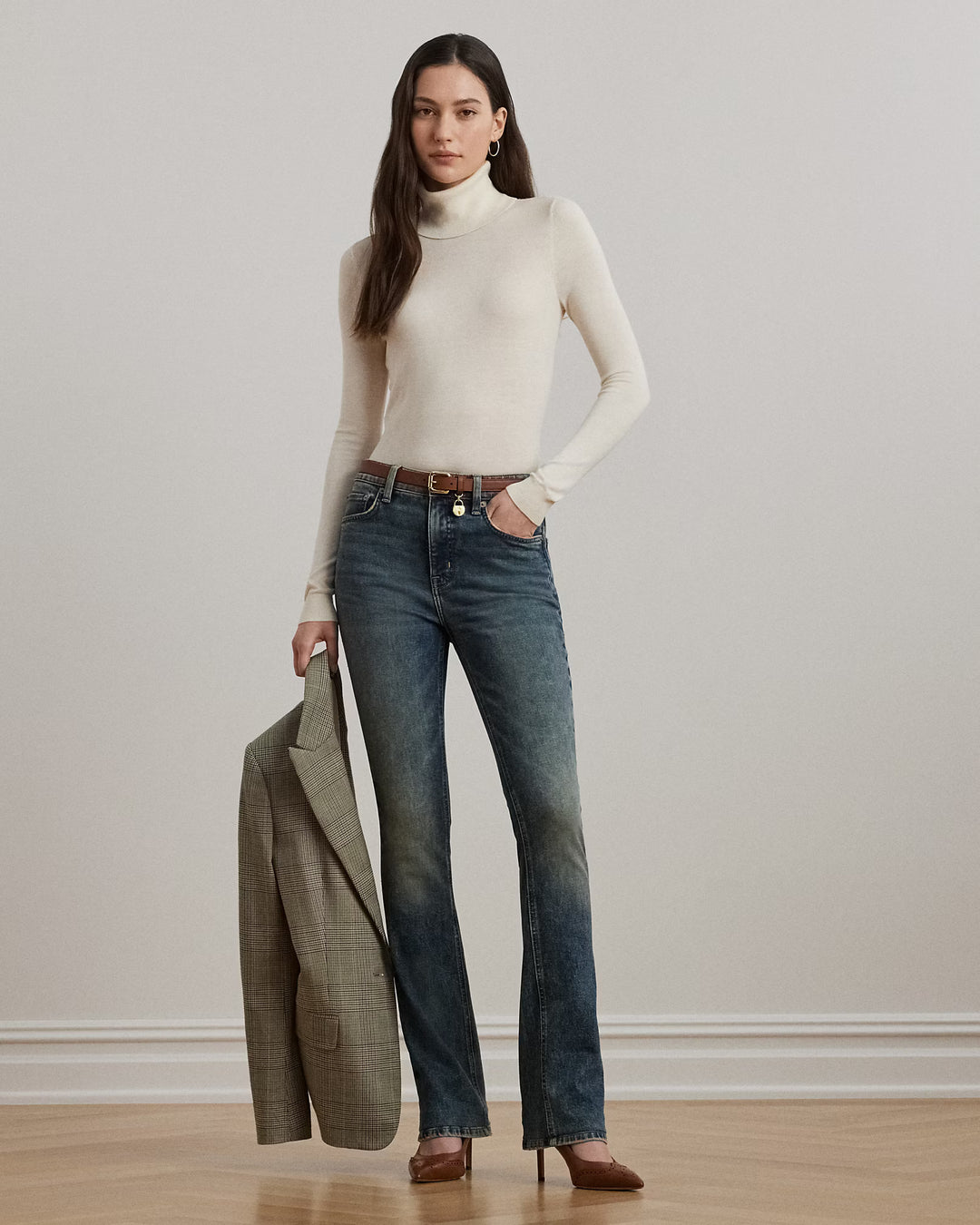 Lauren Ralph Lauren 丝绸混纺高领毛衣，奶油色 – 其他角度