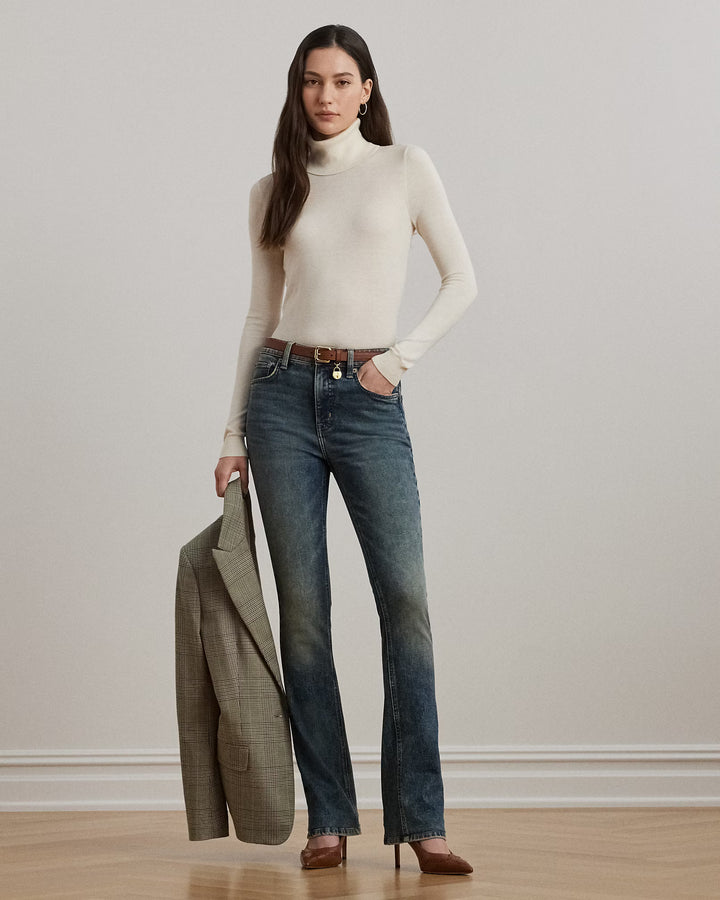 Lauren Ralph Lauren 丝绸混纺高领毛衣，奶油色 – 其他角度