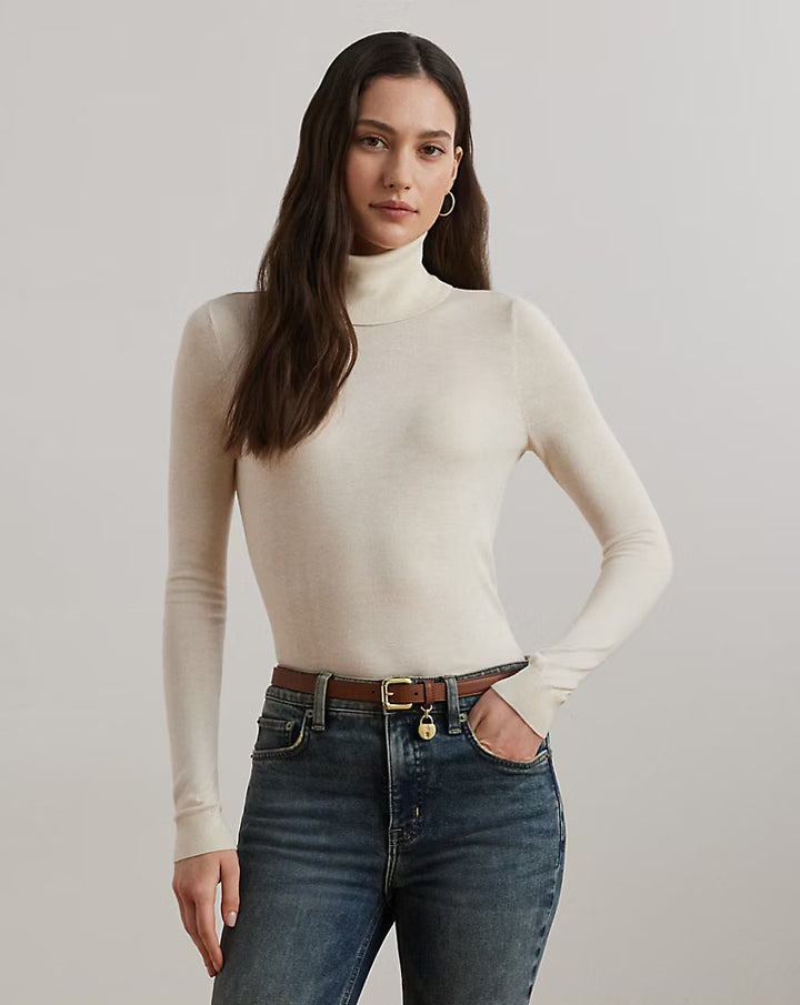 Lauren Ralph Lauren 丝绸混纺高领毛衣，奶油色