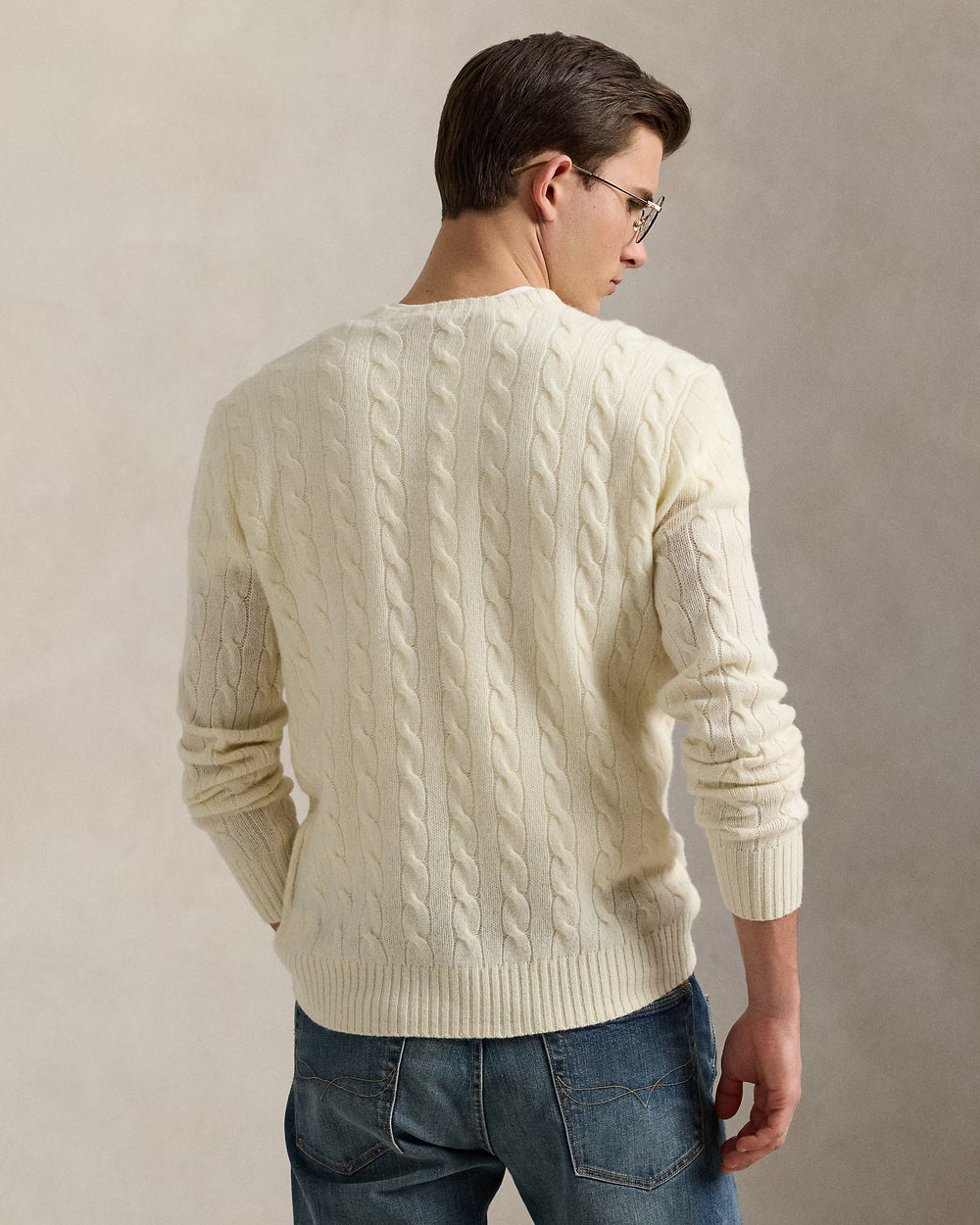 Ralph Lauren men's Cable-Knit Wool-Cashmere Jumper in Cream – alternate view