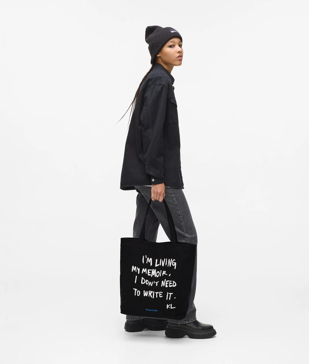 Karl Lagerfeld Box Logo Quote Shopper Bag in Black – alternate view