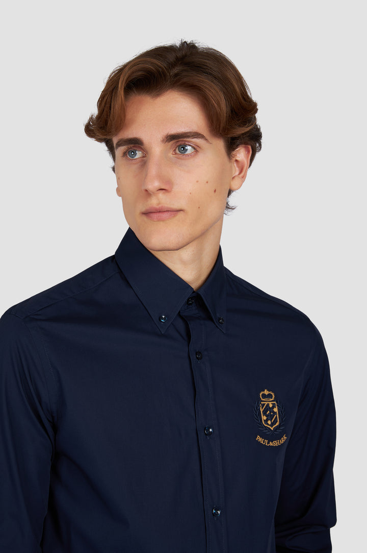 Paul &amp; Shark Hemd aus Baumwollpopeline mit heraldischer Stickerei – alternative Ansicht