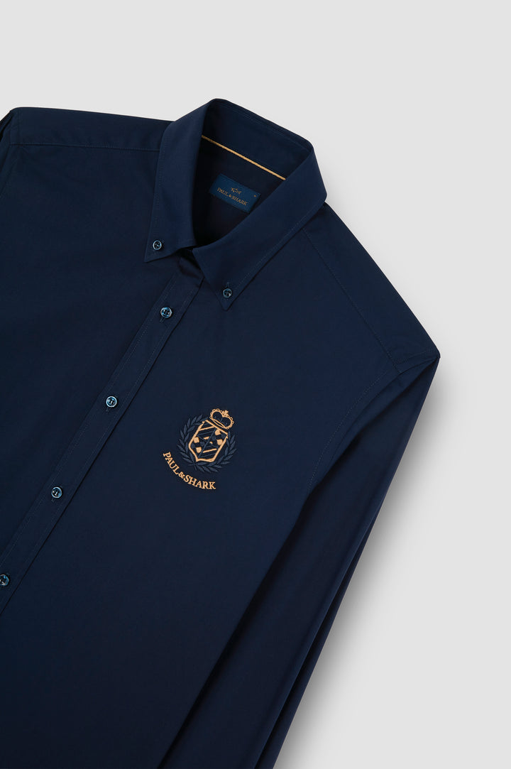Paul &amp; Shark Hemd aus Baumwollpopeline mit heraldischer Stickerei – Detailansicht