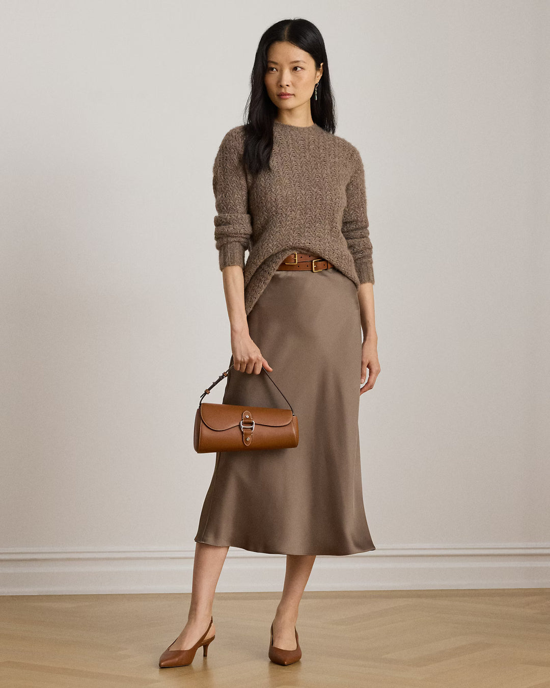 Lauren Ralph Lauren Midirock aus Satin-Charmeuse: Taupe-Braun – alternative Ansicht