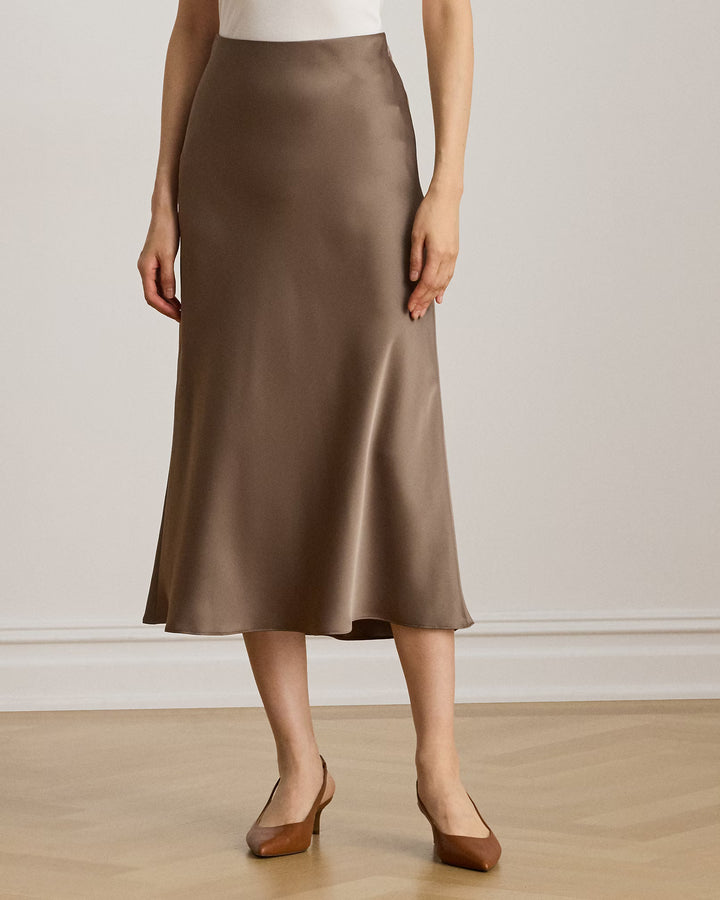 Lauren Ralph Lauren Midirock aus Satin-Charmeuse: Taupe-Braun