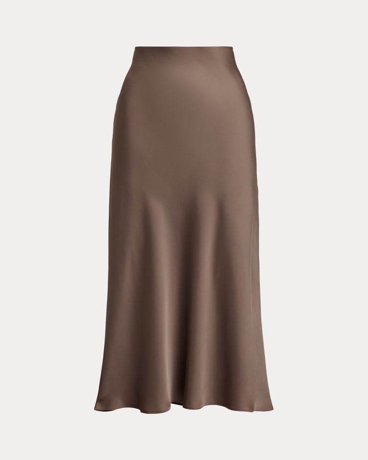 Lauren Ralph Lauren Midirock aus Satin-Charmeuse: Taupe-Braun – Lifestyle-Aufnahme