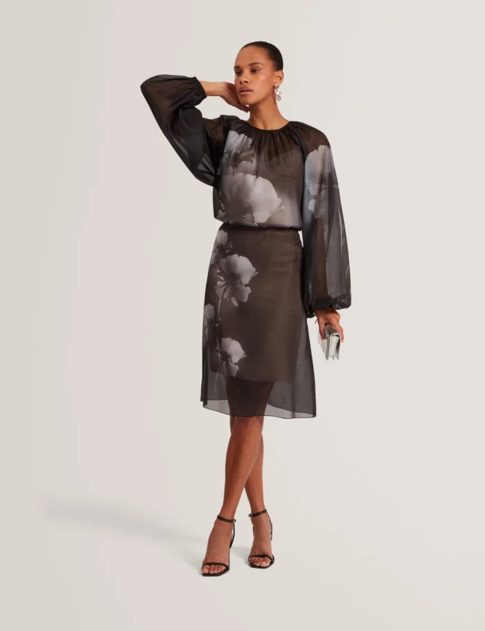 Ted Baker Vieva 印花欧根纱叠层中长裙，黑色 – 其他角度
