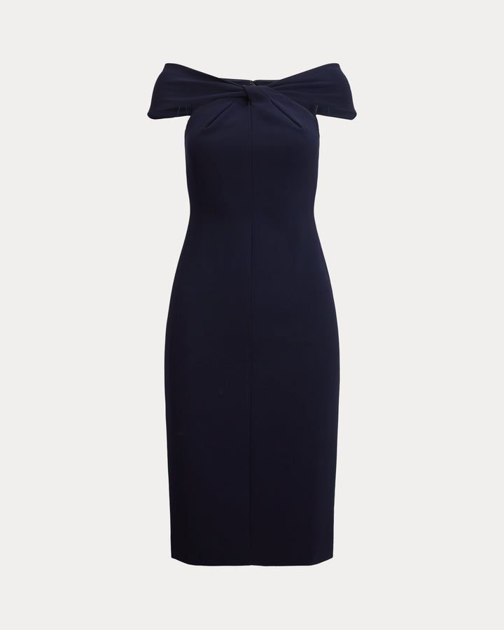 Robe de cocktail en crêpe à encolure croisée Lauren: Lighthouse Navy – vue en situation