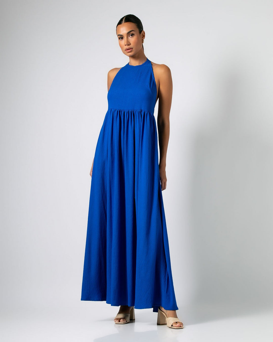 Vestido largo sin costuras con lazo al cuello: Azul cobalto – vista alternativa