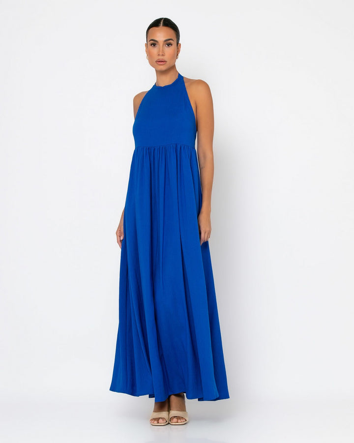 Vestido largo sin costuras con lazo al cuello: Azul cobalto – vista alternativa