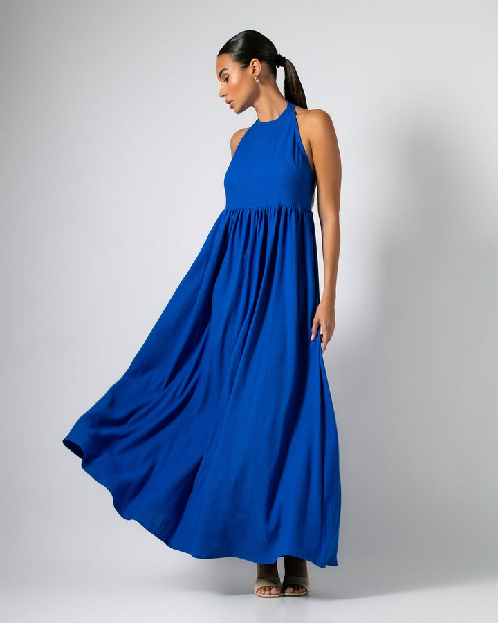 Vestido largo sin costuras con lazo al cuello: Azul cobalto – vista alternativa